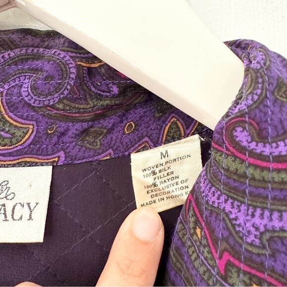 Linda Allard Ellen Tracy Purple Paisley Silk Quilted Vintage Rope Trim Jacket M - Picture 9 of 14
